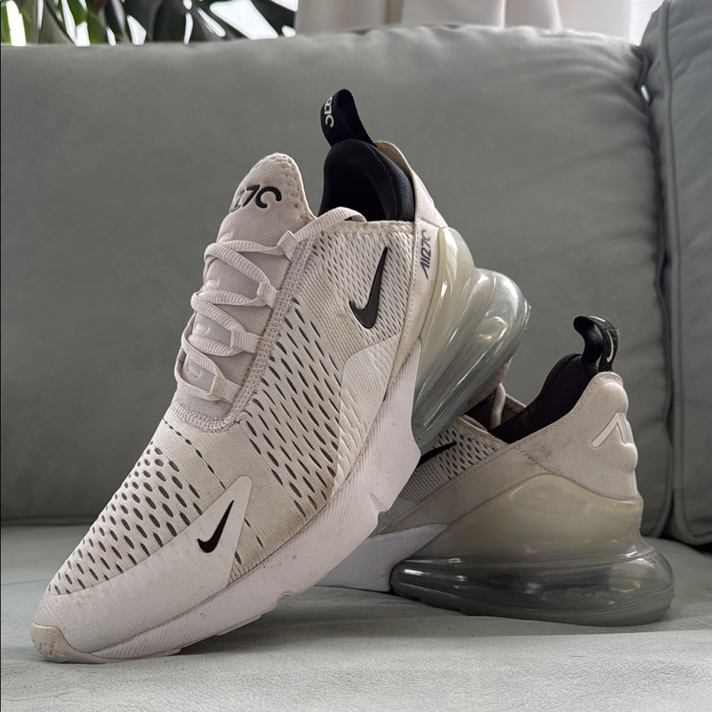 Nike White and Gray Sneakers with Chunky Sole and Breathable Mesh